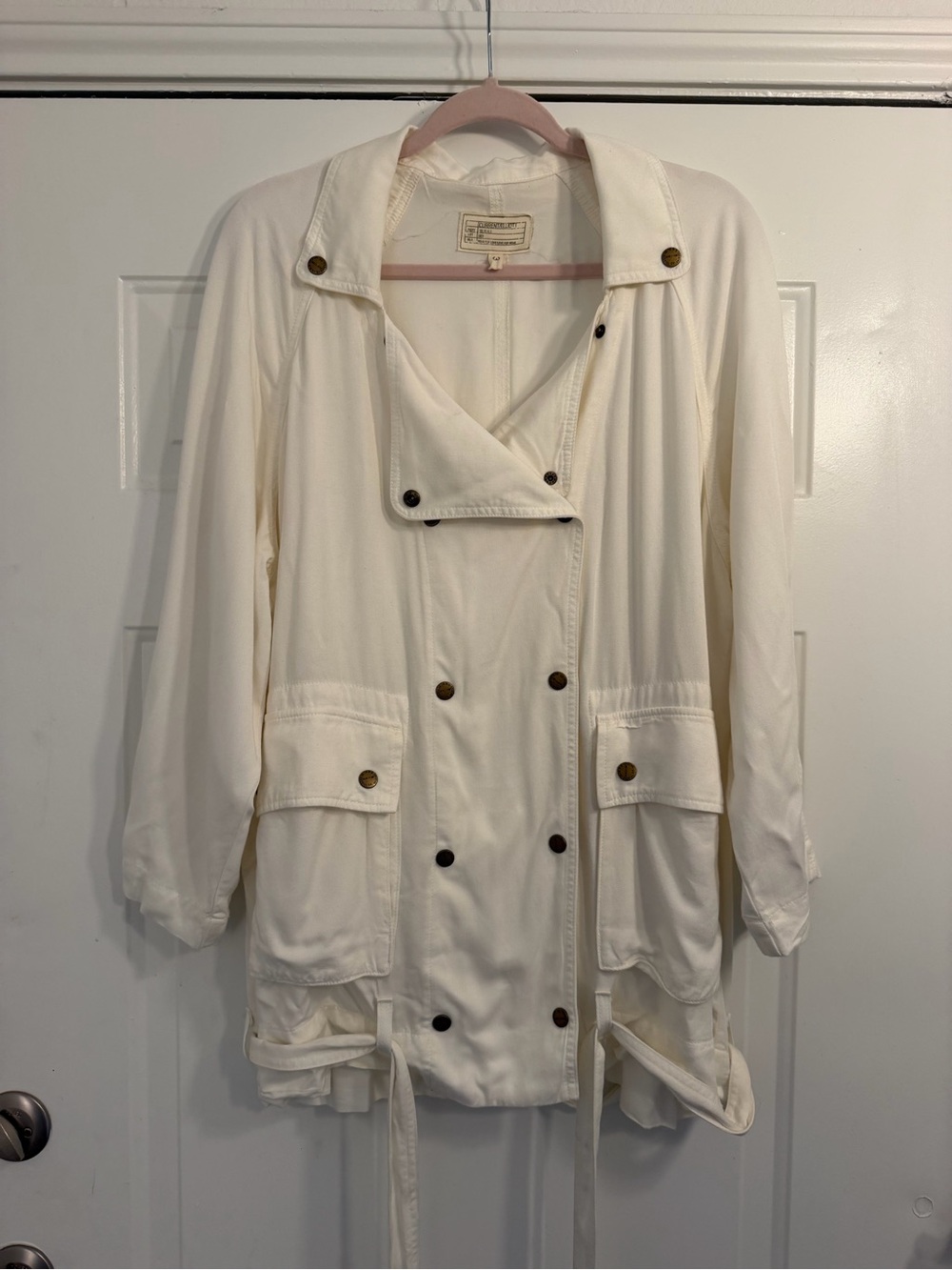 Current/Elliott Cream Double-Breasted Infantry Jacket